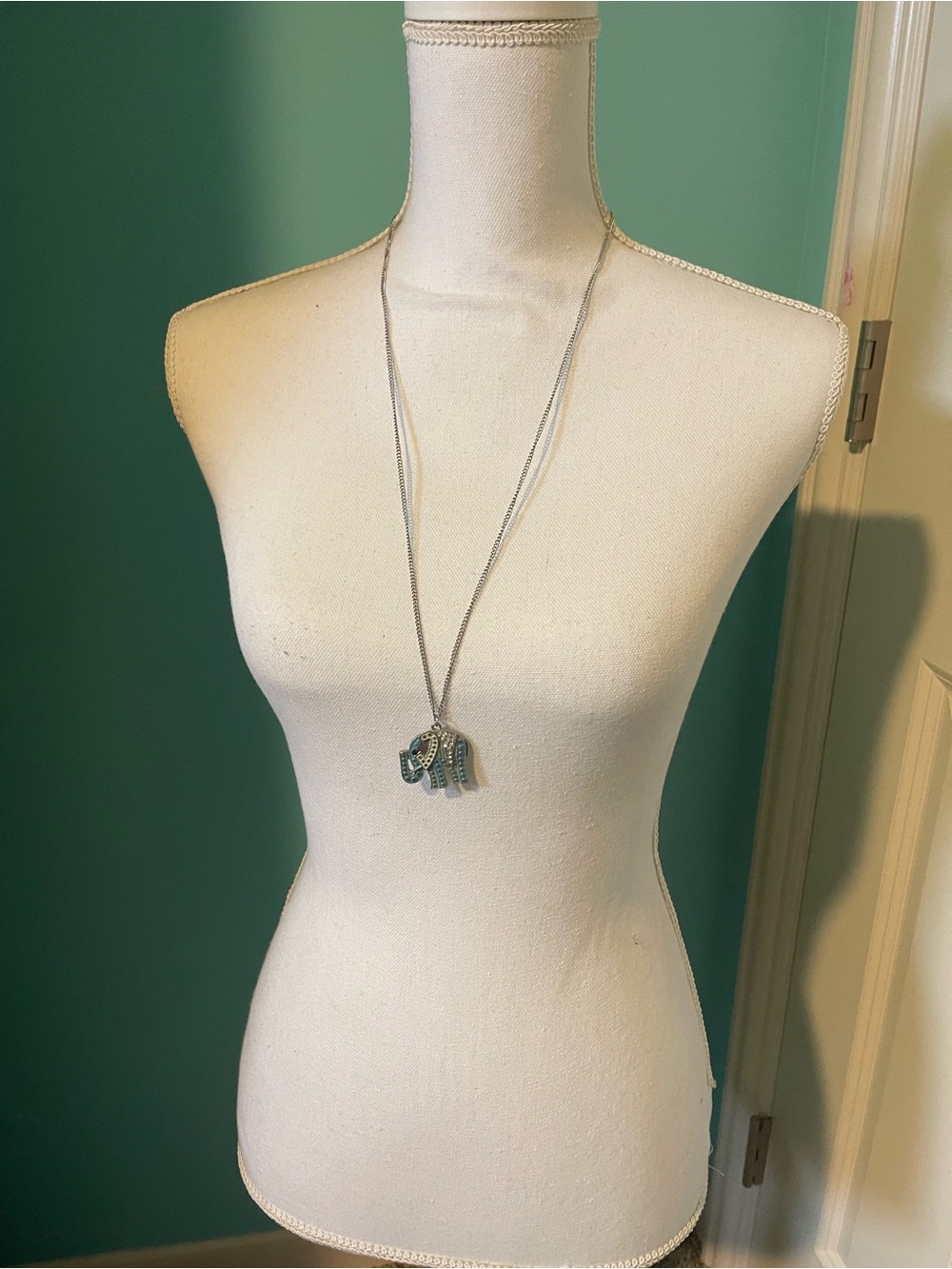 Silver Elephant Pendant Necklace - Blue Accents